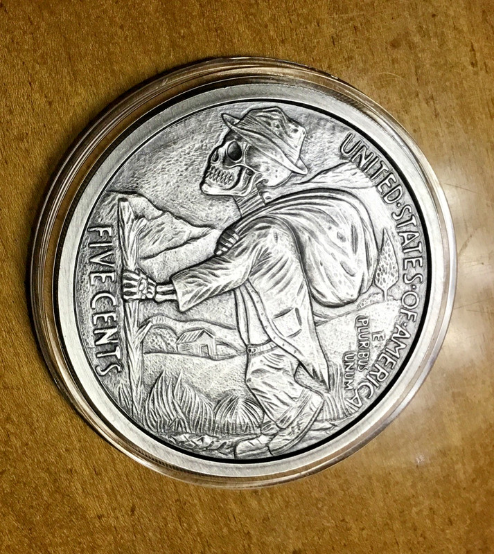 2016 Skulls & Scrolls - Hobo Nickel 5oz. ANTIQUED SILVER PROOF #63