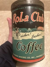 Antique Rola Club Coffee Tin Can 1 Pound New Hampshire Wonderful Color!!&$&$@@