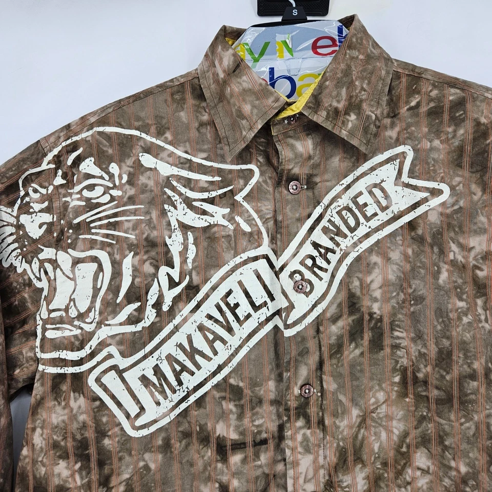Рубашка фирменная мужская Makaveli XL на пуговицах желтовато-коричневая с длинным рукавом хип-хоп повседневная - Изображение 2 из 4