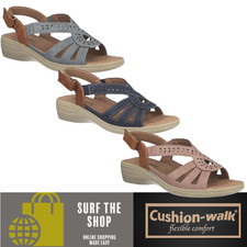 Cushion Walk Women's Low Wedge Adjustable Touch Close Slingback Sandals