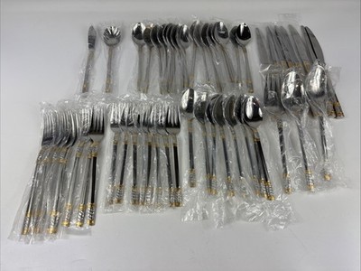 Wallace Golden Corsica 18/8 Stainless Steel Flatware & Serving 52 Piece No Box
