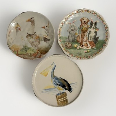 Pier 1 Imports Easter/Spring Plates Dessert Puppies Ducks Chicks Lot #3 New*
