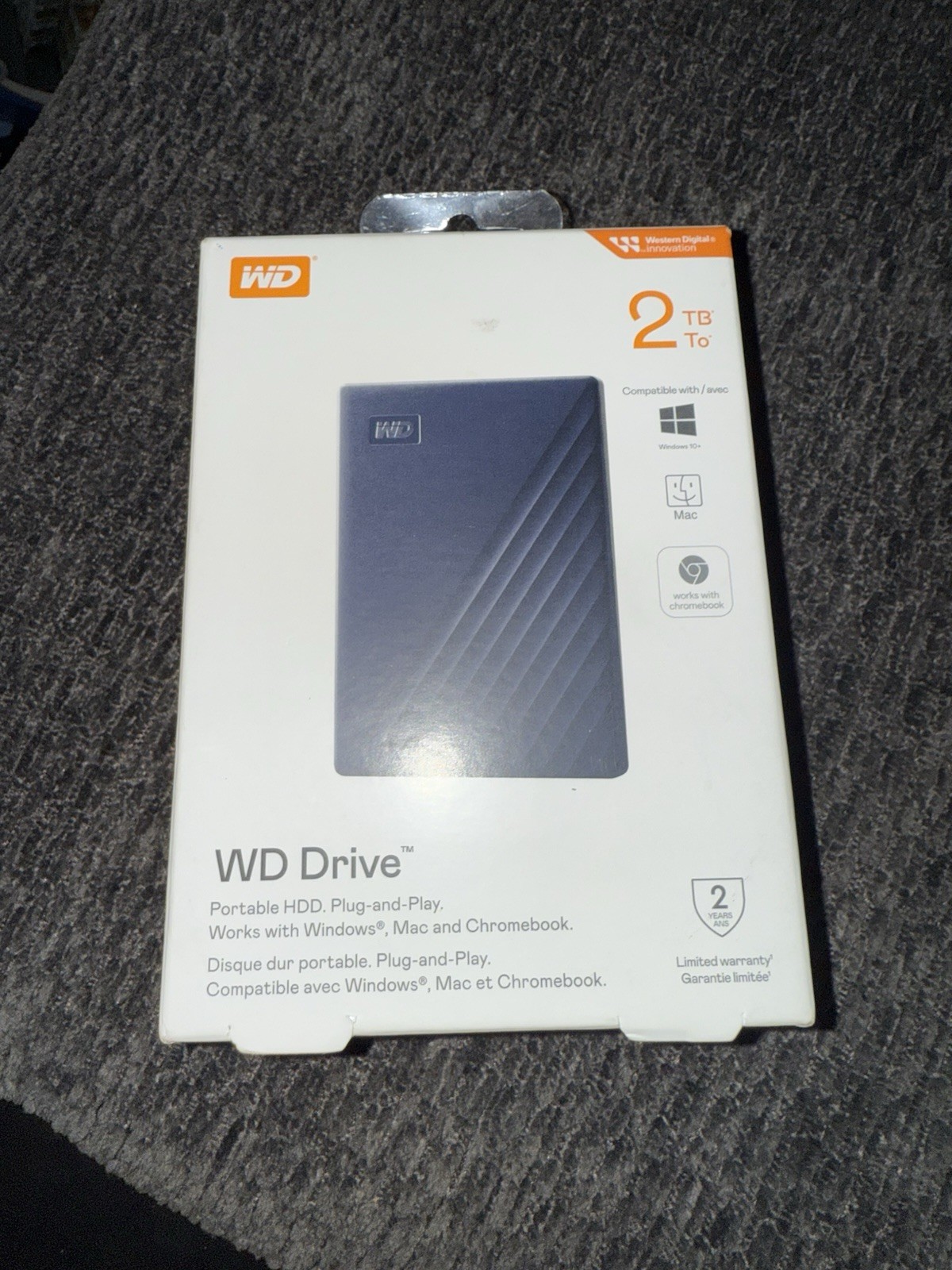 New Western Digital Portable WD Drive 2TB External HDD WDBB7B0020BBL-WEWM