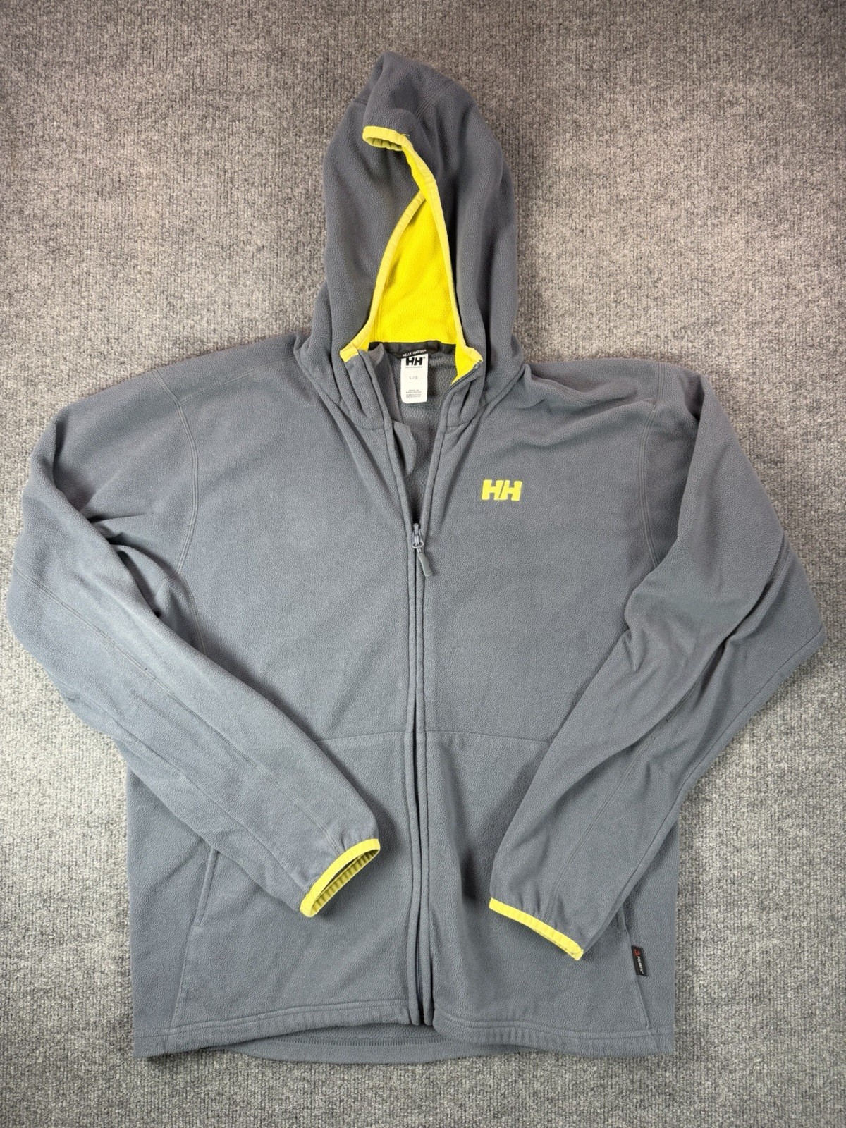 Helly Hansen Polartec Fleece Jacket Mens Large Gray Hooded Full Zip HH
