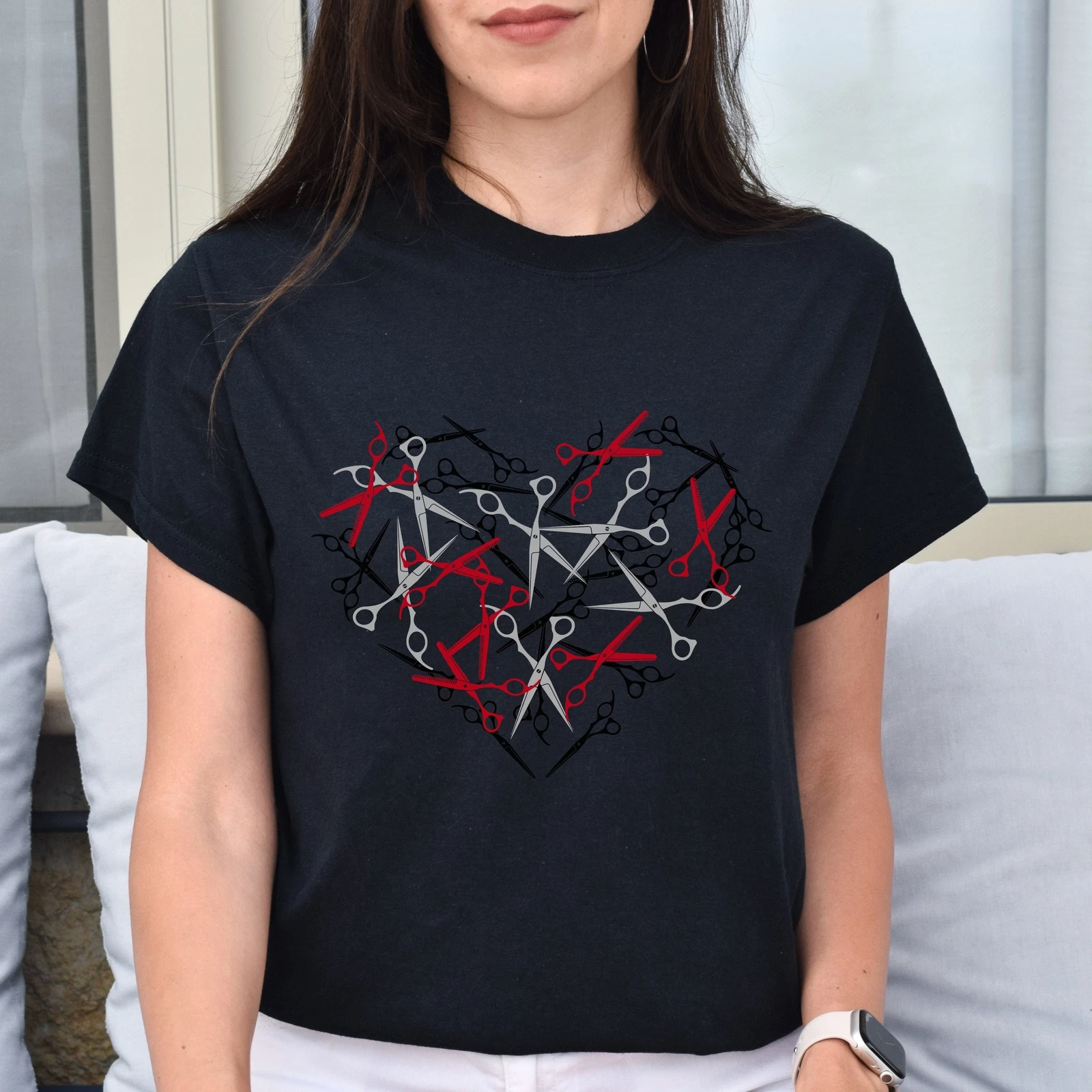 Heart scissor Unisex T-shirt hairdresser haircutter tee black dark heather