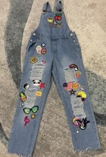 Curtain Call Costumes Girls Size CME Denim Overalls Dance Patches Blue