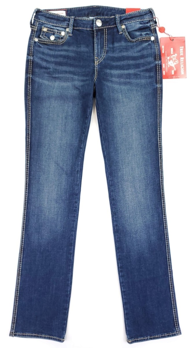 True Religion Womens 30 Billie Mid-Rise Straight Bib T Flap Denim