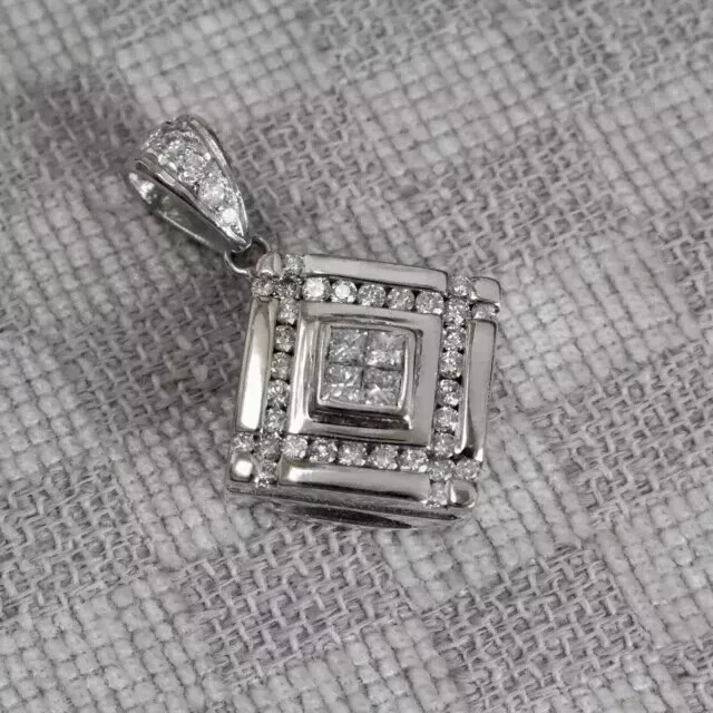 2Ct Round Cut Moissanite Square Fancy Pendant In 14K White Gold Plated 18