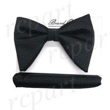 New in box formal Men Pre-tied long style polka dots Bow tie  Hankie Black prom