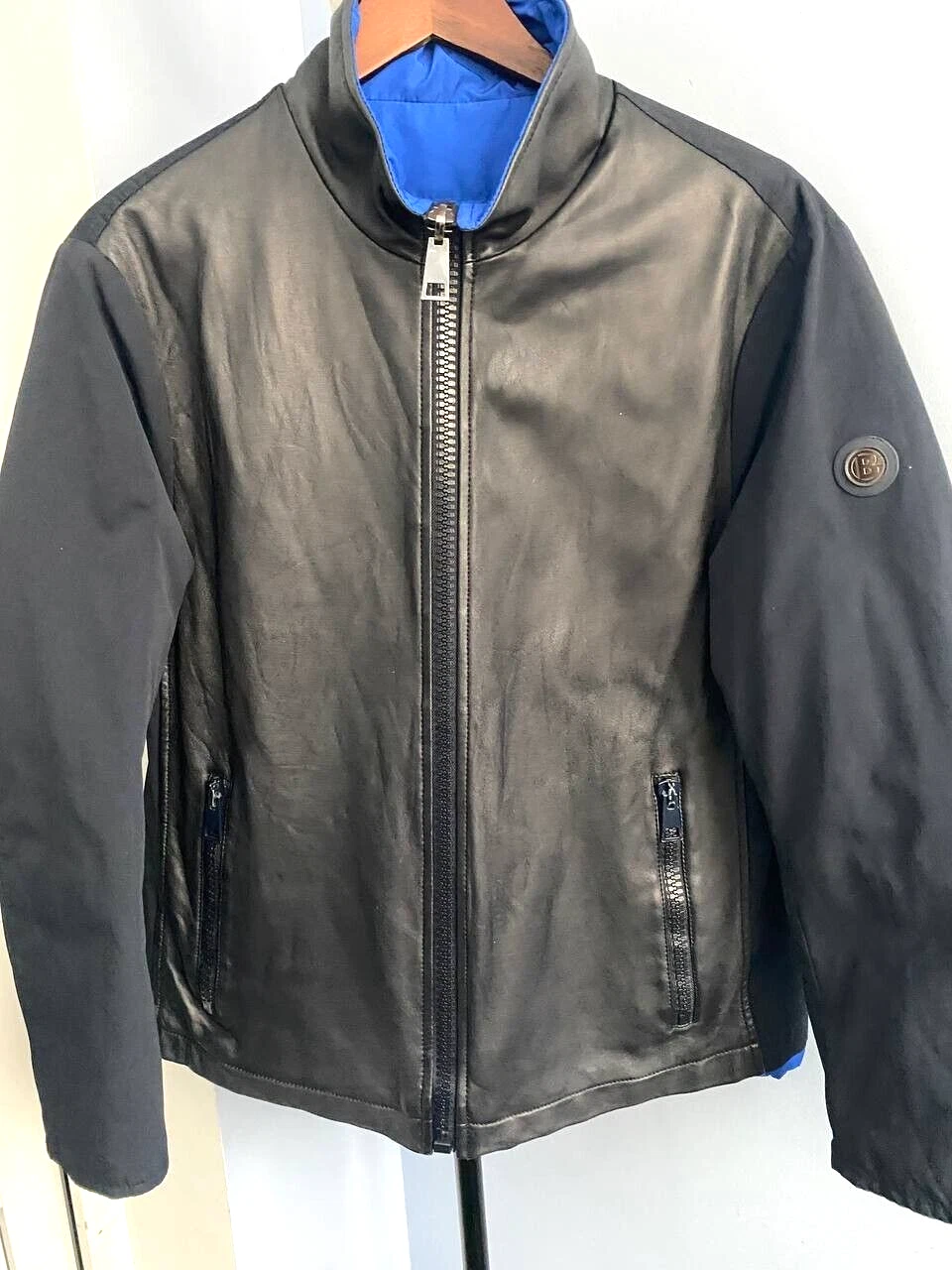 Baldinini mens down quilted reversible nylon leather jacket coat - product detail image 1