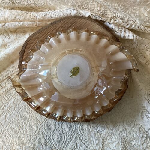 Murano Italia beige/oro borde con volantes componente de vidrio ornamentado plato cuenco 12"x8.5" - Imagen 7 de 10