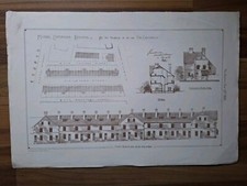 Antique Lithograph Model Cottages Bolton C1885. Architectural 