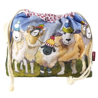 HAPPY SHEEP DRAWSTRING BAG, project bag, knitting, crochet
