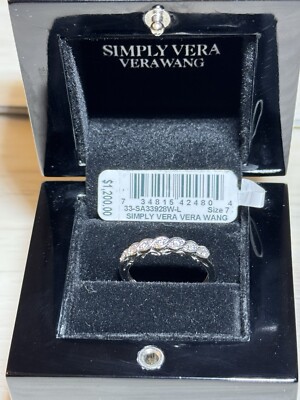 Vera Wang Love Collection 14KT White Gold 1/7 CTTW H1/12 Ring Wedding Band SZ 7
