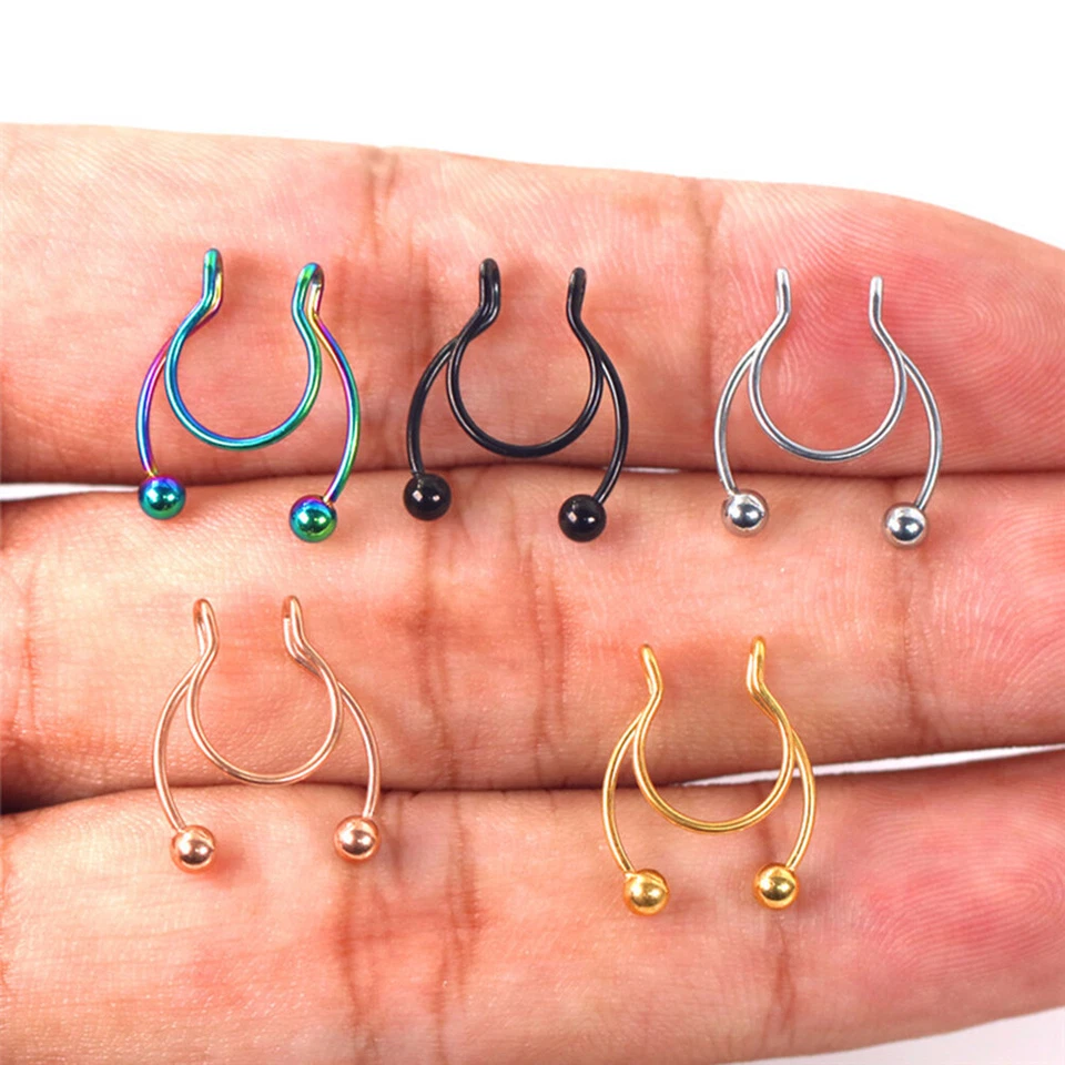 5Pcs Fake Horseshoe Nose Ring Hoop Faux Septum Rings Non-Piercing Clip on Hoops Foto 4 de 4