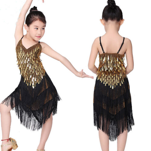 Sequin Skirt Latin Daning Dress for Girls Kids Dance Costumes Children - Picture 22 of 52