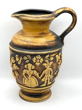 Vintage German Pottery Brown/Yellow Pitcher Vase Wine Jug Flowers Woman Man
