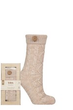 Image of Totes Women's Slipper Socks - Cable Knit Pattern Beige Warm Cosy 1 Pair Size 4-8