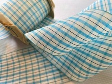 Vintage 2 1/8" Rayon Plaid Ribbon Aqua Black & White 1yd Made in USA