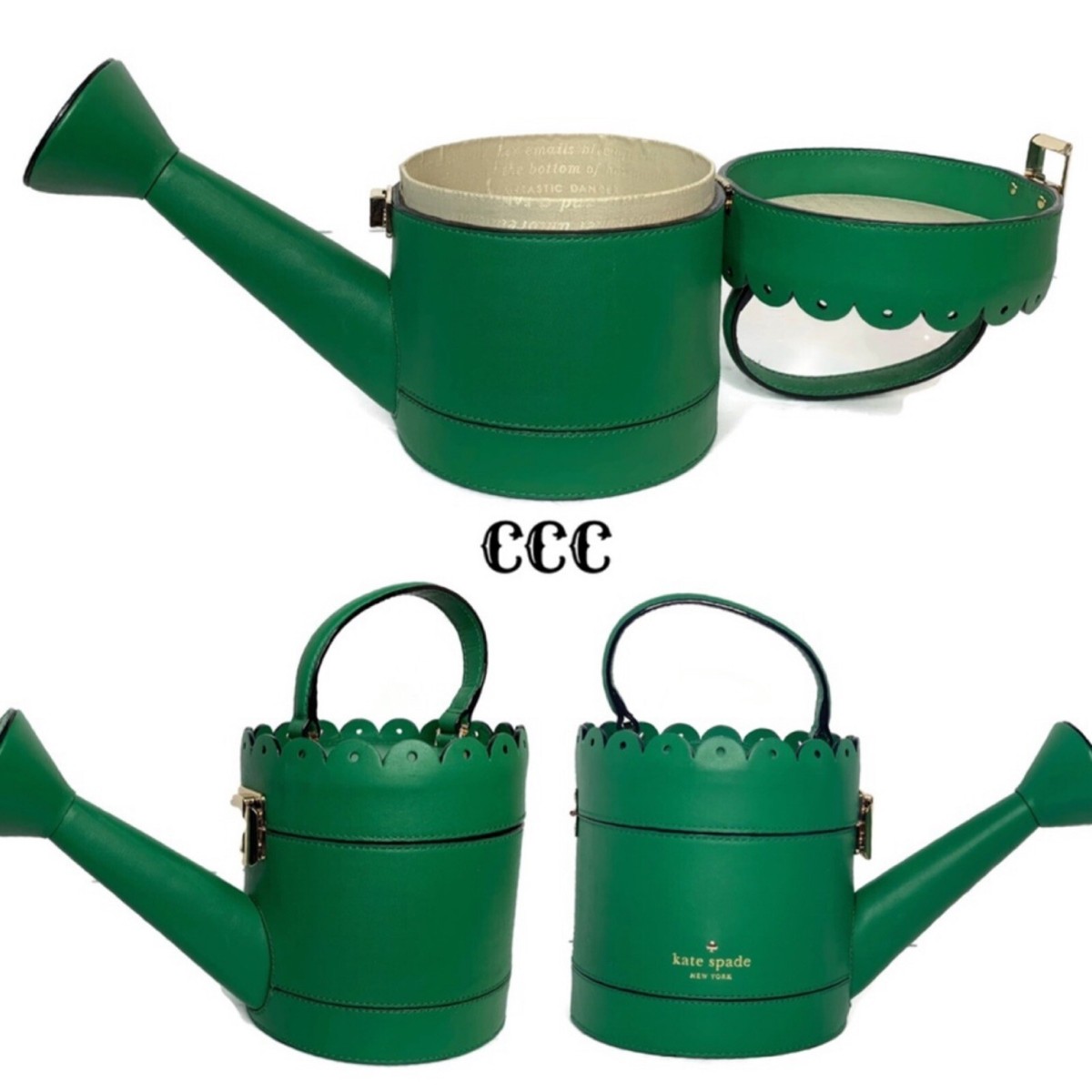 Kate Spade Spring Forward Watering Can Bag Green Leather Novelty