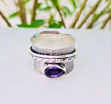 Amethyst Spinner Ring Solid 925 Sterling Silver Handmade Unic Ring Jewelry