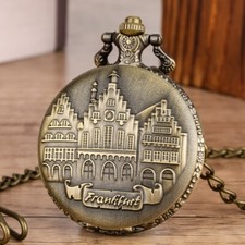 Old Fashion Frankfurt Castle Design Unisex Quartz Pocket Watch Necklace Pendant