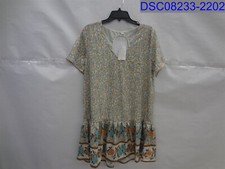 Made With Love Womens Large White, Blue, Orange, Floral Boho Ruffle Dress