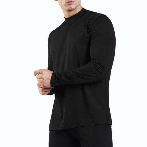 Long Sleeve Athletic T-Shirt Mock Neck 