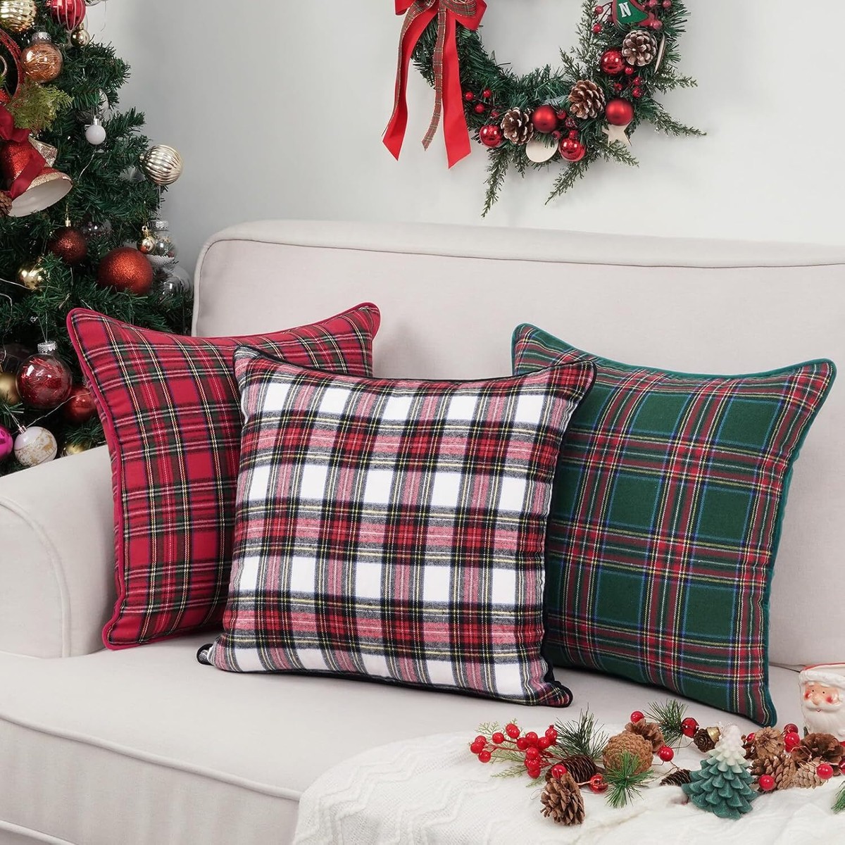 Christmas Pillow Covers, Red Christmas Pillows, Buffalo Plaid Xmas Throw 