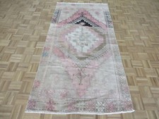 3'9 x 8'5 Hand Knotted Pink Vintage Turkish Oushak Oriental Rug G11850