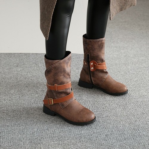 Womens Retro Mid-calf Boots Block Low 