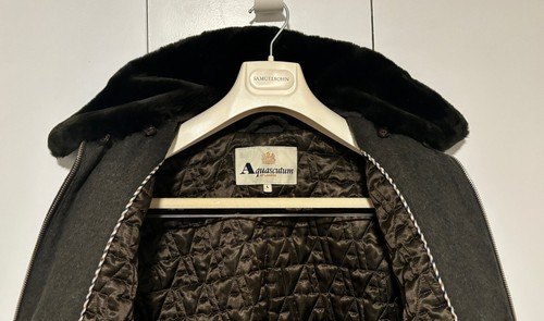 Aquascutum Olive Green Wool Cashmere Belted Coat, Quilted Lining, Fur Collar-M/L - Picture 11 of 17