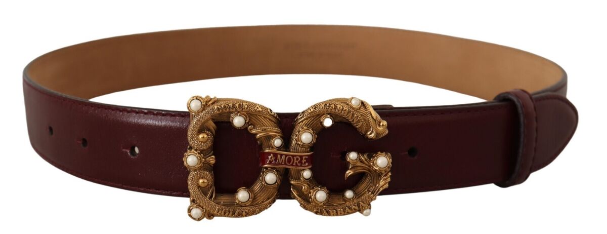 DOLCE & GABBANA Belt Amore Bordeaux Leather Brass Logo DOLCE & GABBANA Belt Amore Bordeaux Leather Brass Logo