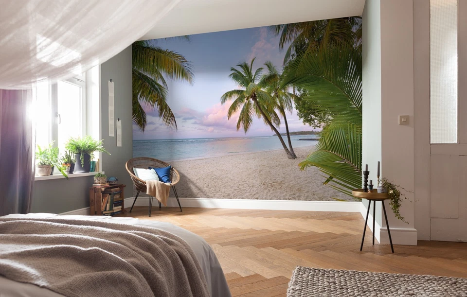 Papel Pintado Dormitorio Mañana en el Paraíso Decoración Pared 368x248cm Palmeras Playa Foto 4 de 4