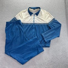 TFM Pajama Set Mens XL Tan Blue Stretch Loungewear Long Sleeve Full Zip Pockets