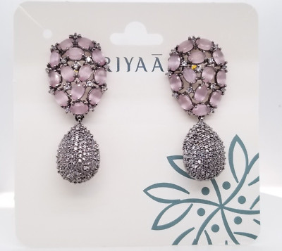 PRIYAASI Silver-Plated Artificial Stone Studded Drop earrings