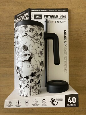 Hydrapeak Voyager Tumbler 1,18L Con Cannuccia E Manico - Acciaio Inox, Isolato 30h, Design Teschi Bianchi - 4