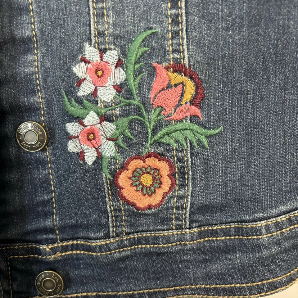 Chaleco vaquero Mudd niñas talla L (14) bordado mediano adornado floral Foto 2 de 4