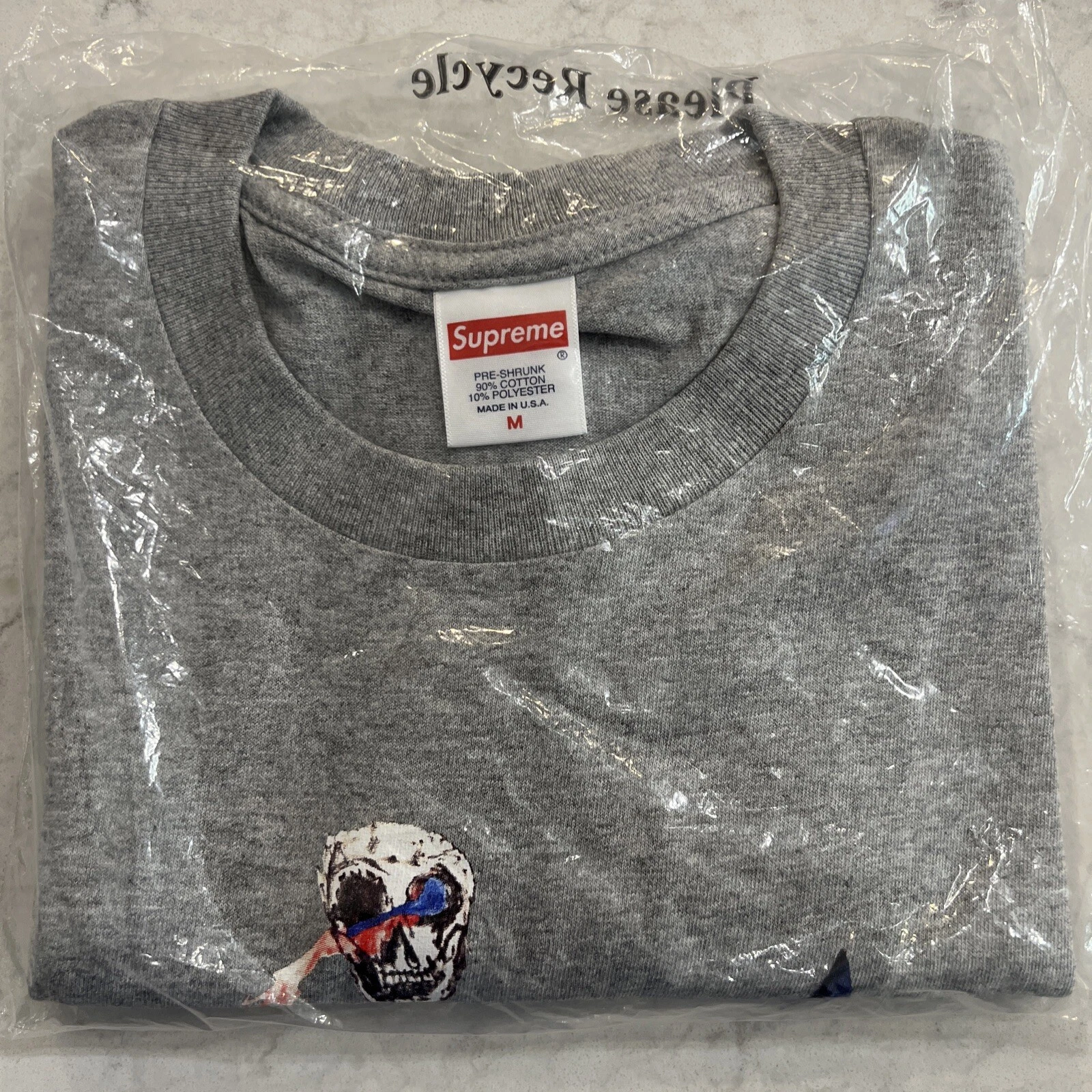 Tee shirt Supreme Squelette gris bruyère taille moyenne SS21 neuf étiquettes scellées boîte de camp