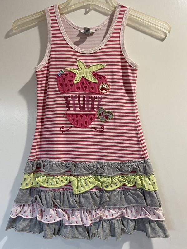 Naartjie Juicy Fruit Dress Girls Pink & Purple Striped Tiered Ruffled Skirt Sz 5