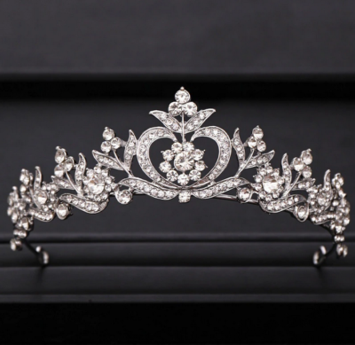 Antique Silver & Floral Rhinestone Tiara Corina Victorian Floral Silver Tiara | Austriani Crystal  main image 2