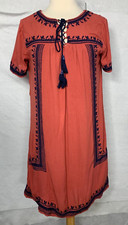 Miami Women's XS Embroidered Dress Orange/ Navy 100% Rayon