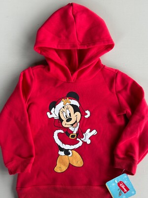 NWT Disney Minnie Mouse Hoodie Sweatshirt Christmas Claus 3T Red