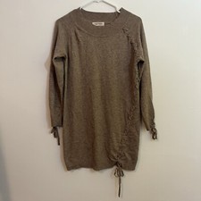 Simply Couture Knit Sweater Dress L Tie Stitch Accent Super Soft Long Sleeve