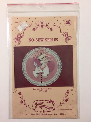 Vtg 80s No Sew Series Bear On Carousel Horse Hoop Sewing Pattern Yours Mine Ours