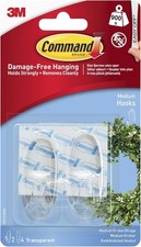 Image of Command Medium Hook Pack of 2 Hooks and 4 Adhesive Strips Transparent Damage