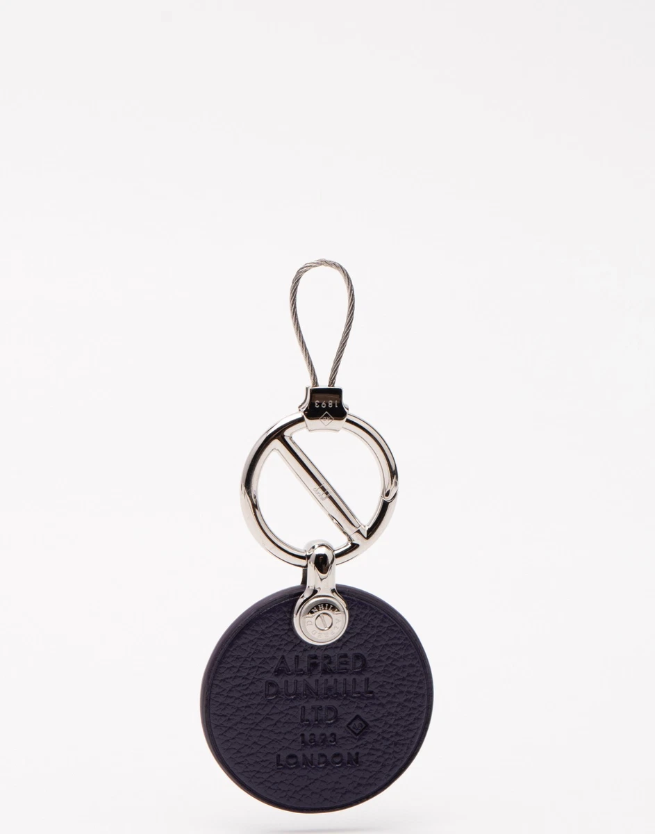RRP€275 DUNHILL Leather & Metal Keyring Logo Purple Made in Italy