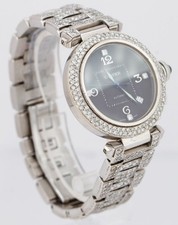 Cartier Pasha Black 38mm DIAMOND 18K White Gold Steel Automatic Date Watch 2353 3