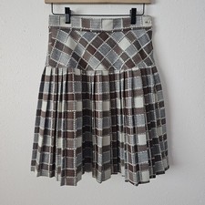 True VTG 70s Plaid Pleated Knit Skirt High Waist Old Preppy Academia USA Sz S