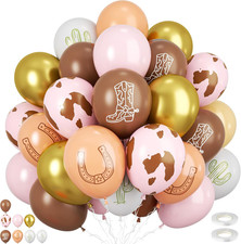 Horse Balloons, 60Pcs 12 Inch Pink Brown Cowgirl Party Balloons with Horse Print